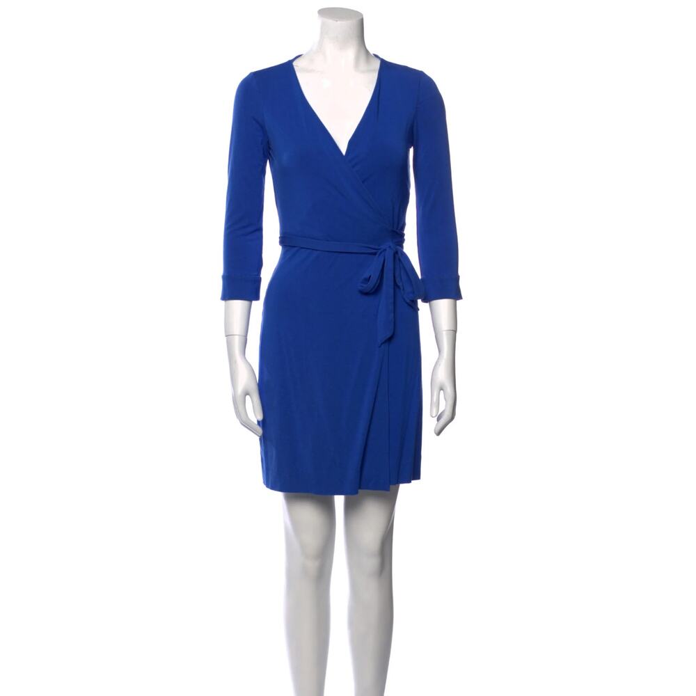 Diane von Furstenberg DVF Royal Blue Wrap 3/4 Sleeve Mini Dress - 8